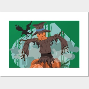 Scarecrow Halloween Pumpkin Crow Hat Horror Fear Posters and Art